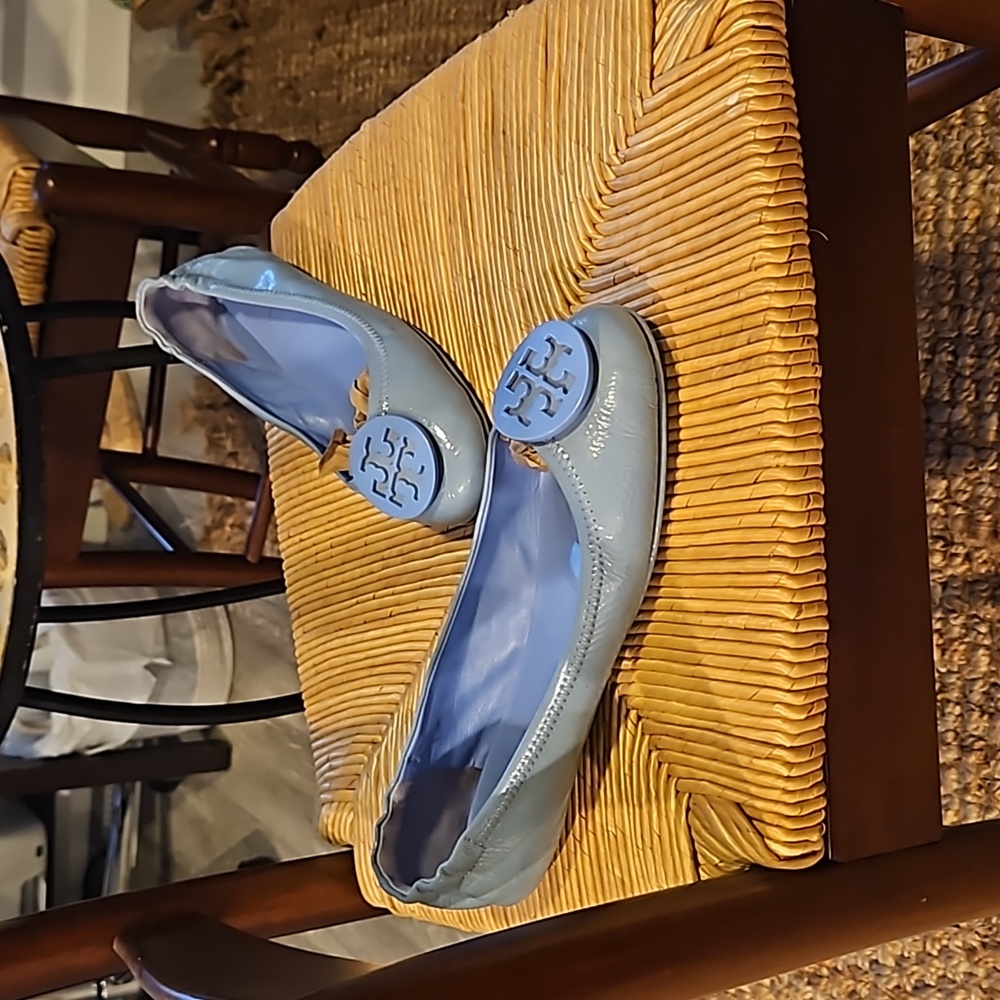 Tory Burch Blue Minnie Travel Ballet Flats